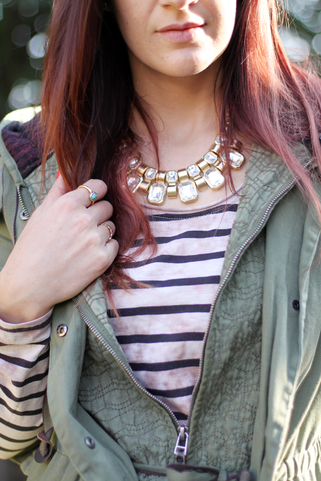 Weekend Casual #OOTD: Distressed Stripes & Military Green | More looks on www.stylescoopblog.com