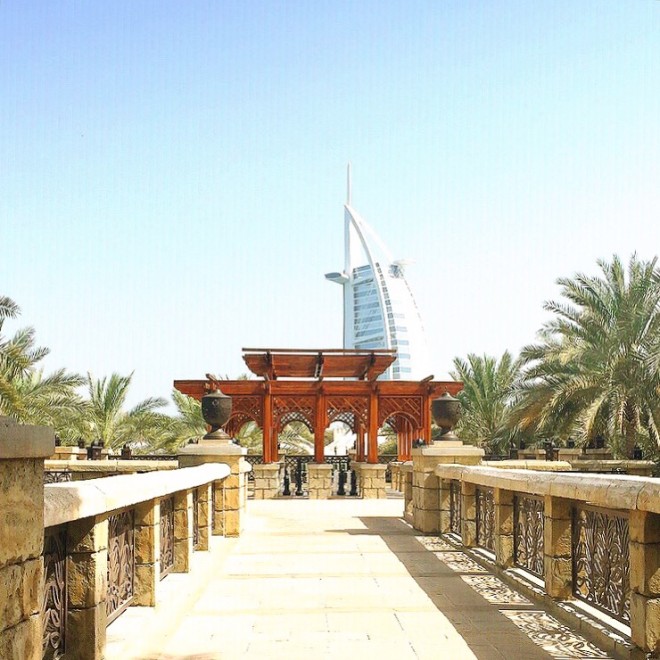 A view of the Burj Al Arab from the Madinat Jumeirah in Dubai