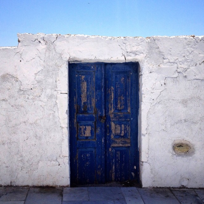 Blue doors in Santorini, Greece